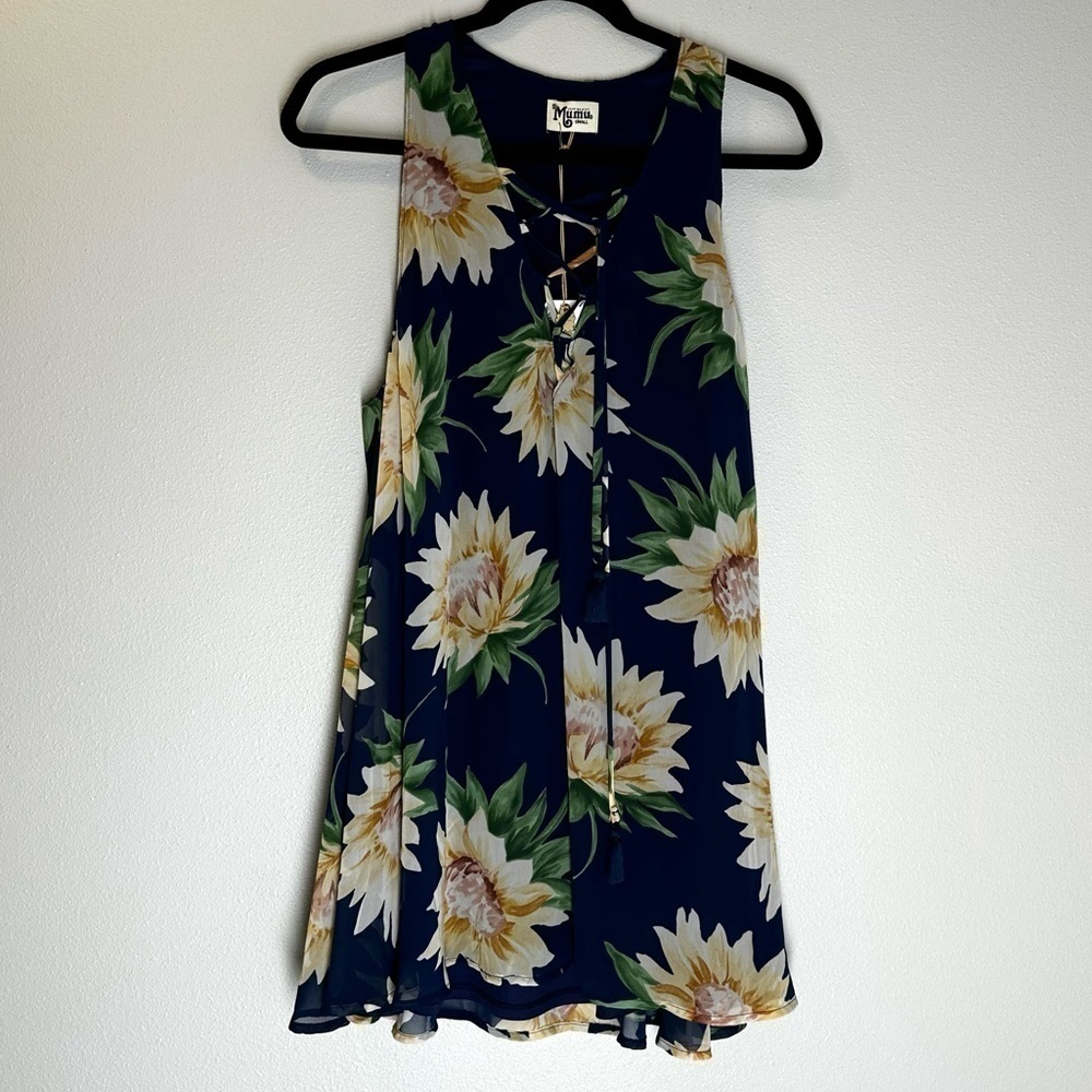 Show Me Your Mumu Rancho Mirage Lace Up Mini Dress Navy Floral Size S Women’s